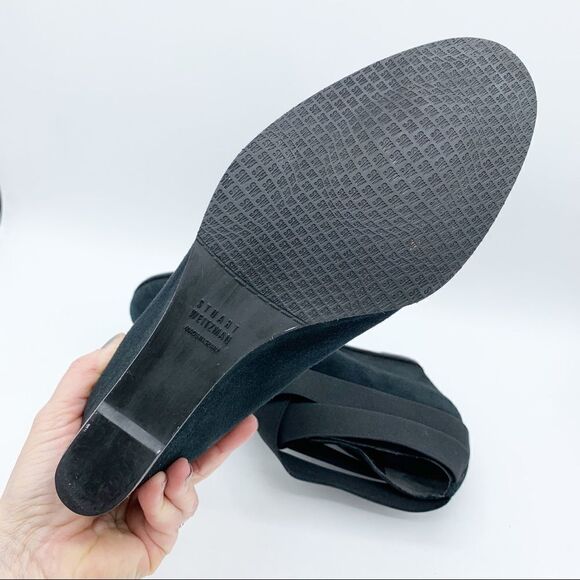 Stuart Weitzman Be Happy Black Suede Hidden Wedge Booties Criss-cross Elastic‎ - Picture 10 of 16
